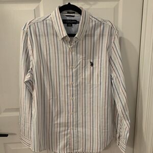 U.S. Polo Assn.  Long Sleeve Button  Down Shirt Men's  White Rainbow Striped Med